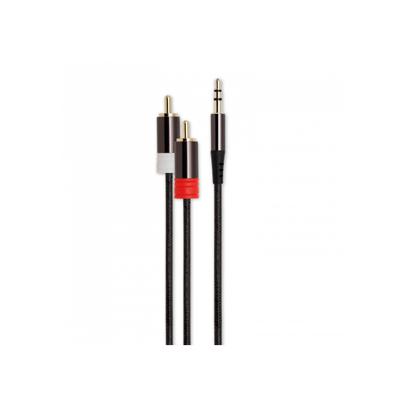 Câble Jack 3,5mm Mâle vers 2 RCA Mâle Nylon 1,5m Noir - RADIOLA - IO4004
