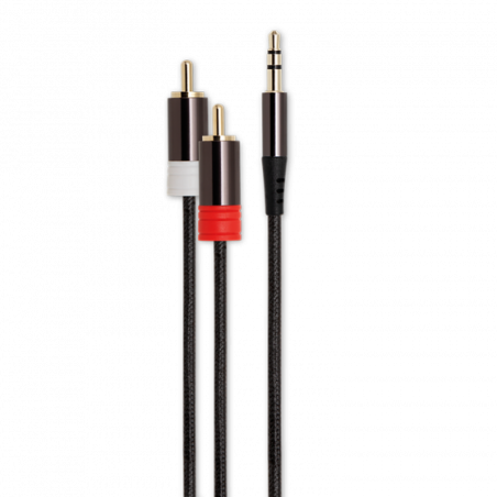 Câble Jack 3,5mm Mâle vers 2 RCA Mâle Nylon 1,5m Noir - RADIOLA - IO4004