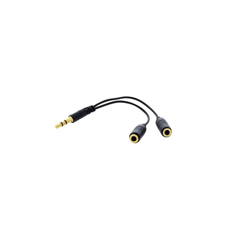 Câble doubleur Jack 3,5 mm 1 Mâle / 2 Femelle 7cm Noir - RADIOLA - IO4009