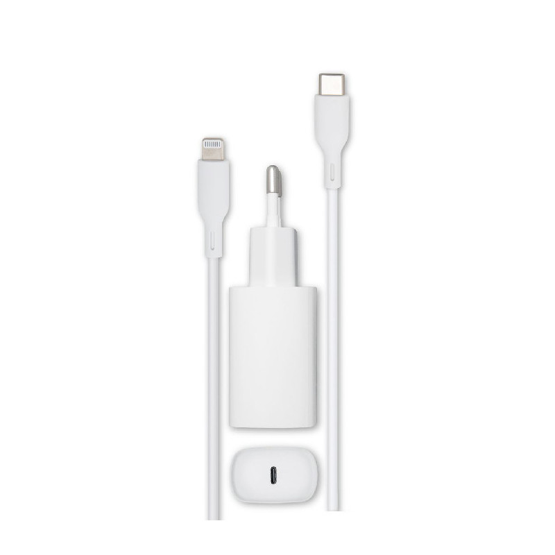 Chargeur + Câble USB-C Lightning Mâle /Mâle 1m Blanc - RADIOLA - FO1028
