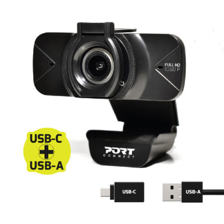 Webcam Full HD 1080P USB-A/USB-C Noir - PORT DESIGNS - 900078
