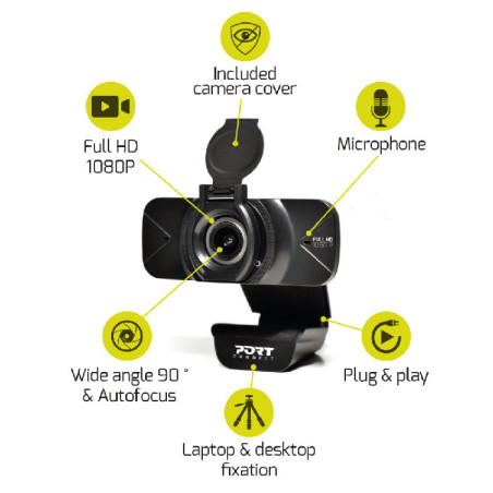 Webcam Full HD 1080P USB-A/USB-C Noir - PORT DESIGNS - 900078