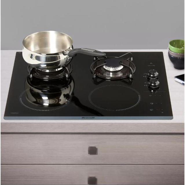 Plaque de cuisson mixte Induction & Gaz 4 Foyers Noir - BRANDT - BPI6413BM  