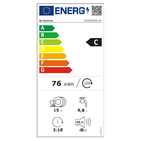 Lave-vaisselle Encastrable 16 couverts (vendu sans façade avant) - DE DIETRICH - DCJ632DQX