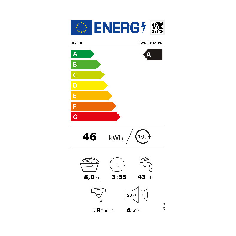 Lave-linge frontal 8kg HAIER - HW80-B14636N