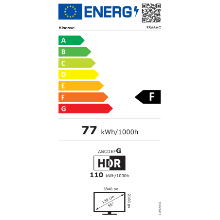 TV - LED - HISENSE - 139 cm - 4K - 50/60Hz - Smart TV - 55A6HG