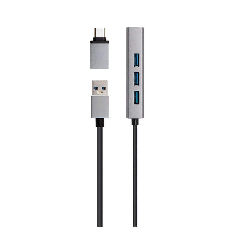 Hub USB/A 3.0 + Adaptateur USB-C vers USB/A Noir/Gris - RADIOLA - FO1012