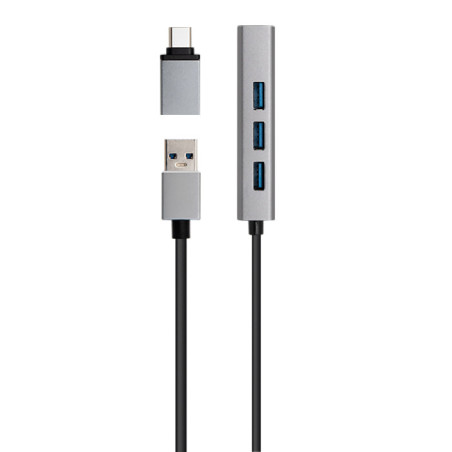 Hub USB/A 3.0 + Adaptateur USB-C vers USB/A Noir/Gris - RADIOLA - FO1012