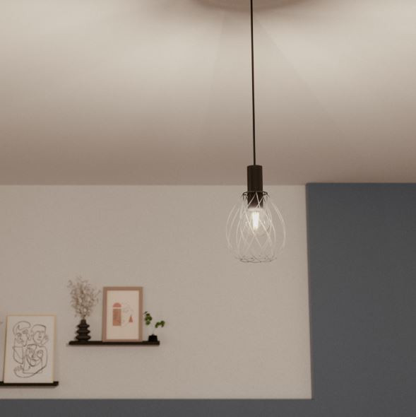 Lampe de plafond suspension porte plante décoratif métal noir E27