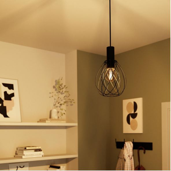 Lampe de plafond suspension porte plante décoratif métal noir E27