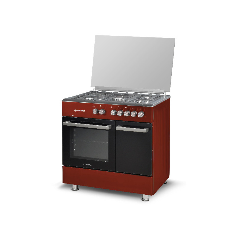 Cuisinière à gaz 5 Foyers 90x60cm Noir/Rouge - KRYSTER - KBUT96FEKR2