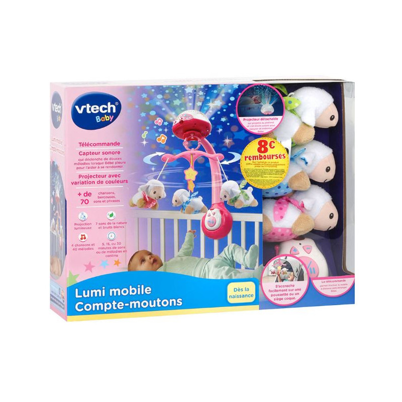 Lumi mobile pour bébé Compte-moutons Rose VTECH - Dès la naissance
