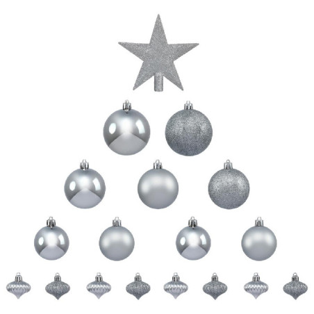 Kit de 18 Pièces Boules & Cimier pour Décoration de sapin de Noël Argent - FÉÉRIC LIGHTS & CHRISTMAS - 113044AR