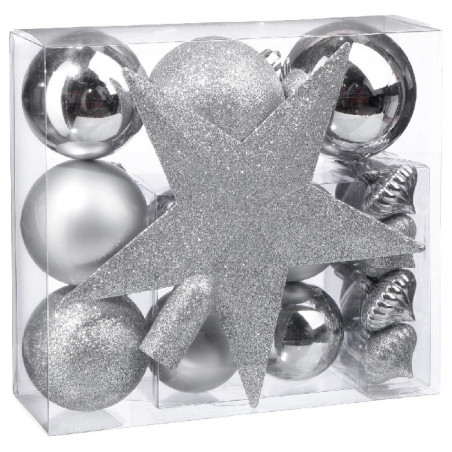 Kit de 18 Pièces Boules & Cimier pour Décoration de sapin de Noël Argent - FÉÉRIC LIGHTS & CHRISTMAS - 113044AR