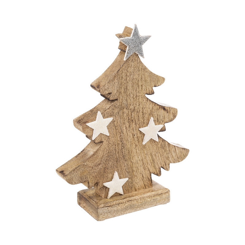 Sapin de Noël en bois à Poser Étoiles 27cm Naturel - FÉÉRIC LIGHTS & CHRISTMAS - 183870