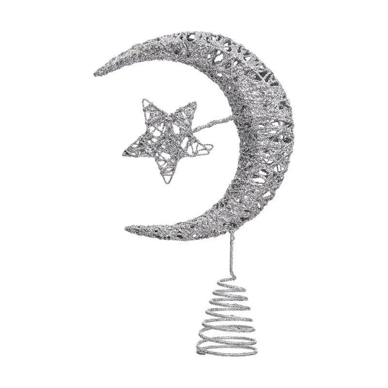Cimier Lune Étoile 25cm Argenté - FEERIC LIGHTS & CHRISTMAS - 184119