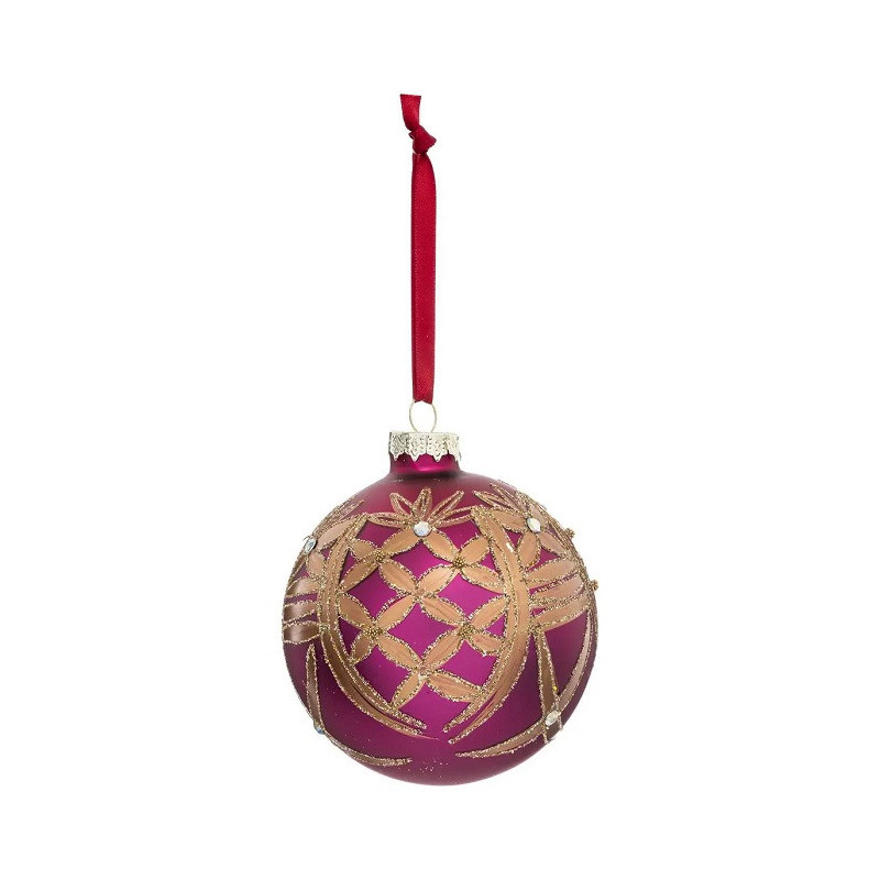 Boule de Noël Verre Fushia Folk 90mm - FÉÉRIC LIGHTS & CHRISTMAS - 184467