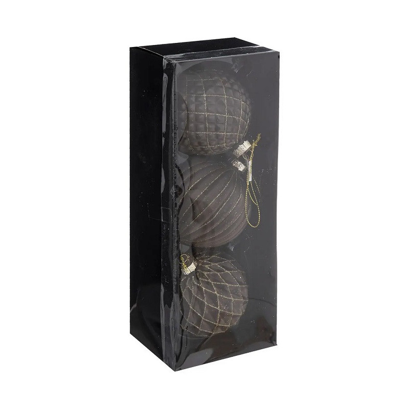 Lot de 3 Boules de Noël 80mm Marron - FÉÉRIC LIGHTS & CHRISTMAS - 184510