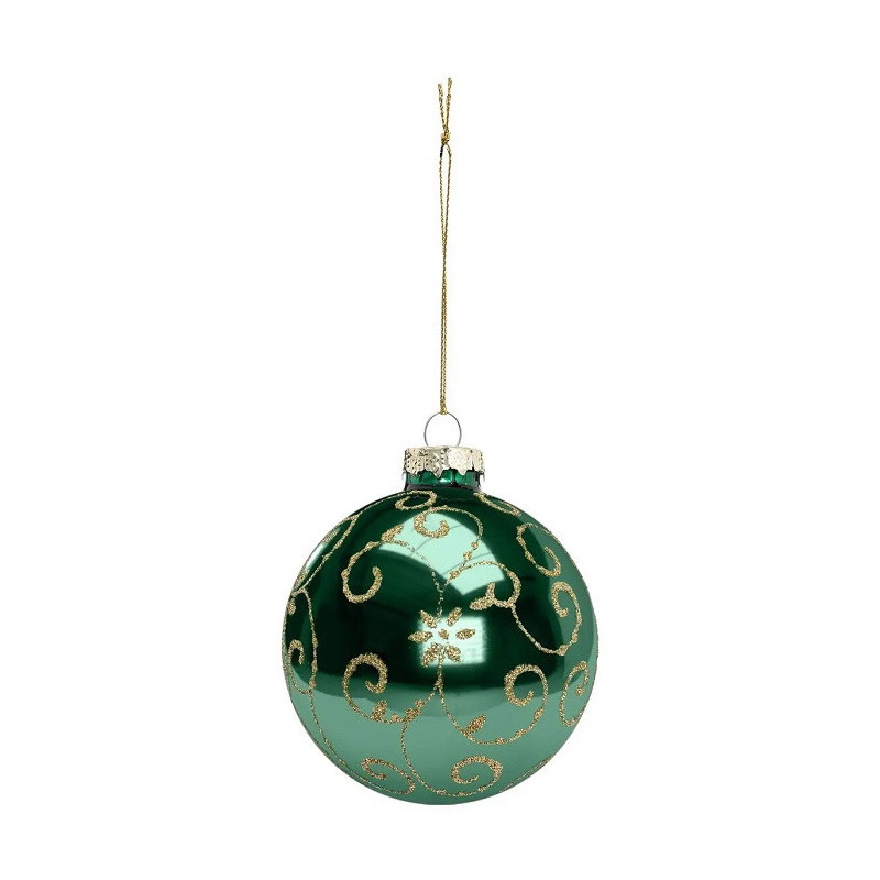 Boule de Noël Verre Arabesques Verdure 80mm - FÉÉRIC LIGHTS & CHRISTMAS - 184514