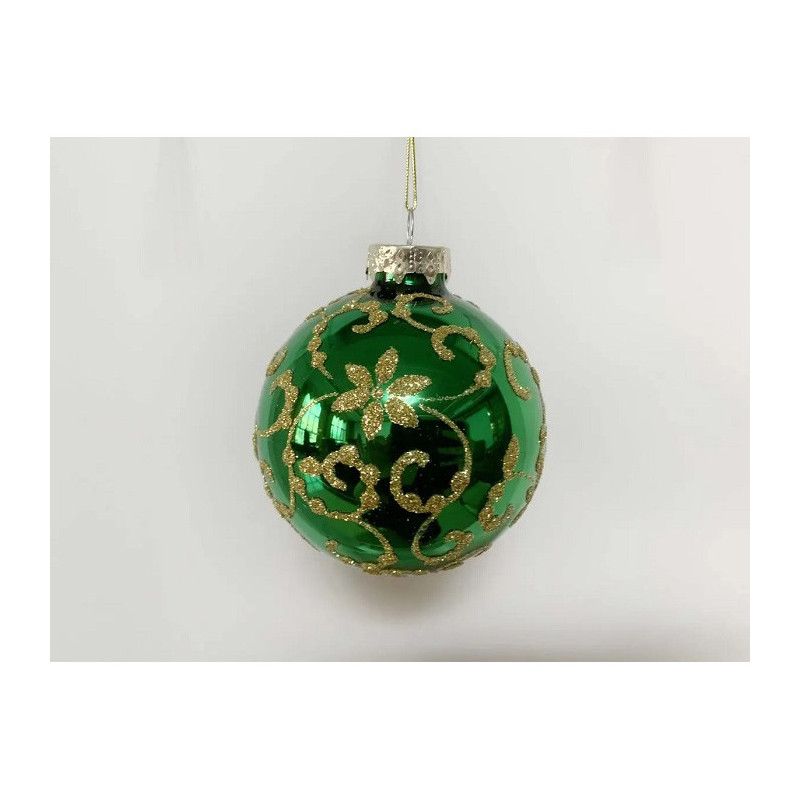 Boule de Noël Verre Arabesques Verdure 80mm - FÉÉRIC LIGHTS & CHRISTMAS - 184514