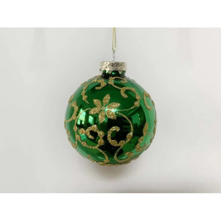 Boule de Noël Verre Arabesques Verdure 80mm - FÉÉRIC LIGHTS & CHRISTMAS - 184514