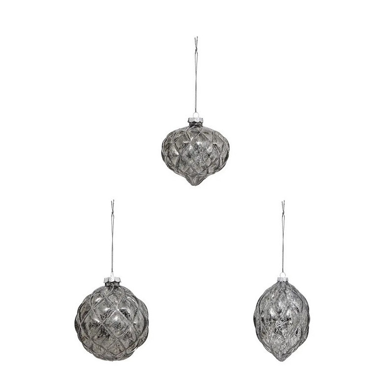 Lot de 3 Boule de noël Verre Matelassé 90mm - FÉÉRIC LIGHTS & CHRISTMAS - 184522
