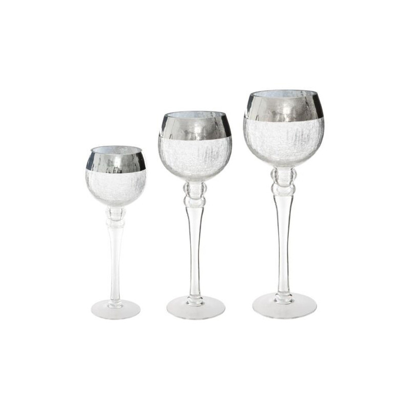 Lot de 3 Photophore Craquelé Argenté - FÉÉRIC LIGHTS & CHRISTMAS - 162695