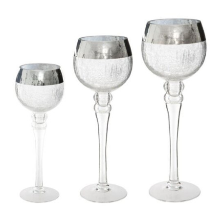 Lot de 3 Photophore Craquelé Argenté - FÉÉRIC LIGHTS & CHRISTMAS - 162695