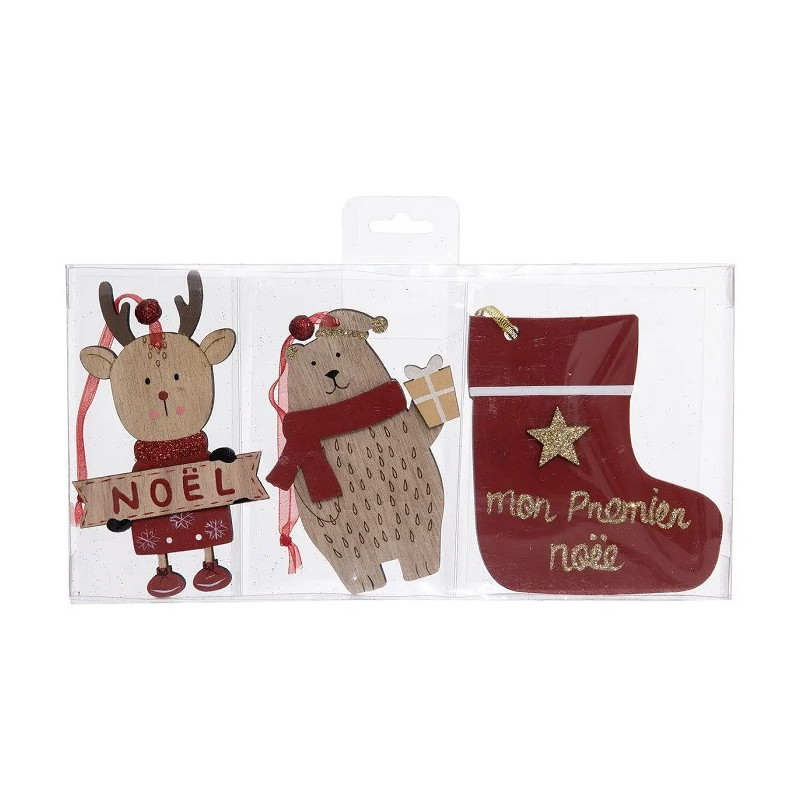 Lot de 3 Sujet de Noël Bois Premier Noël - FEERIC LIGHTS & CHRISTMAS - 184305