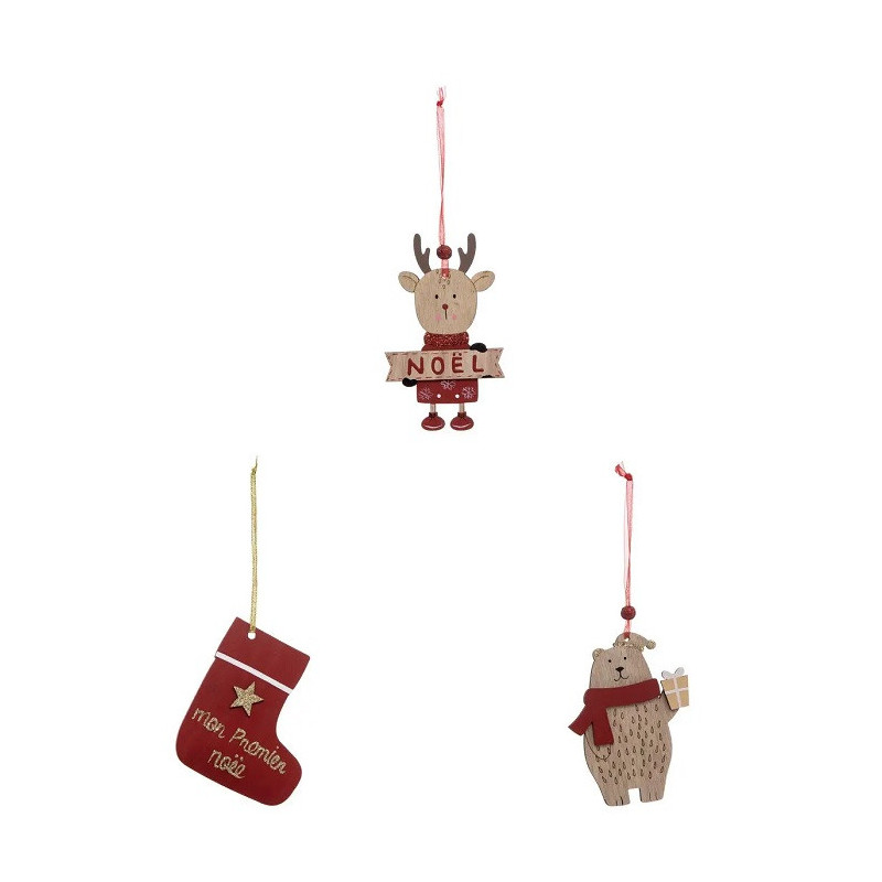 Lot de 3 Sujet de Noël Bois Premier Noël - FEERIC LIGHTS & CHRISTMAS - 184305