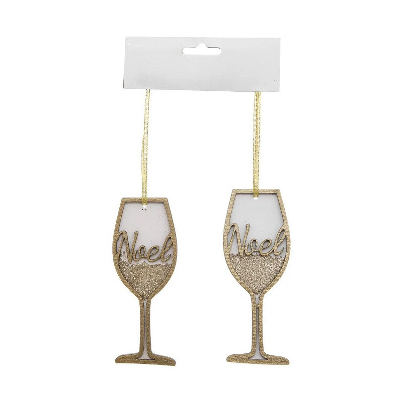 Lot de 2 Sujet de Noël Bois Style Verre Doré - FEERIC LIGHTS & CHRISTMAS - 184316