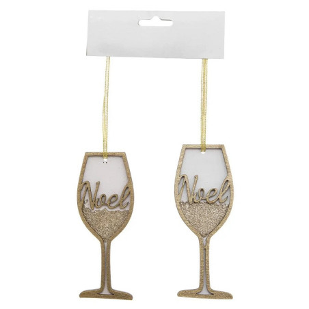Lot de 2 Sujet de Noël Bois Style Verre Doré - FEERIC LIGHTS & CHRISTMAS - 184316