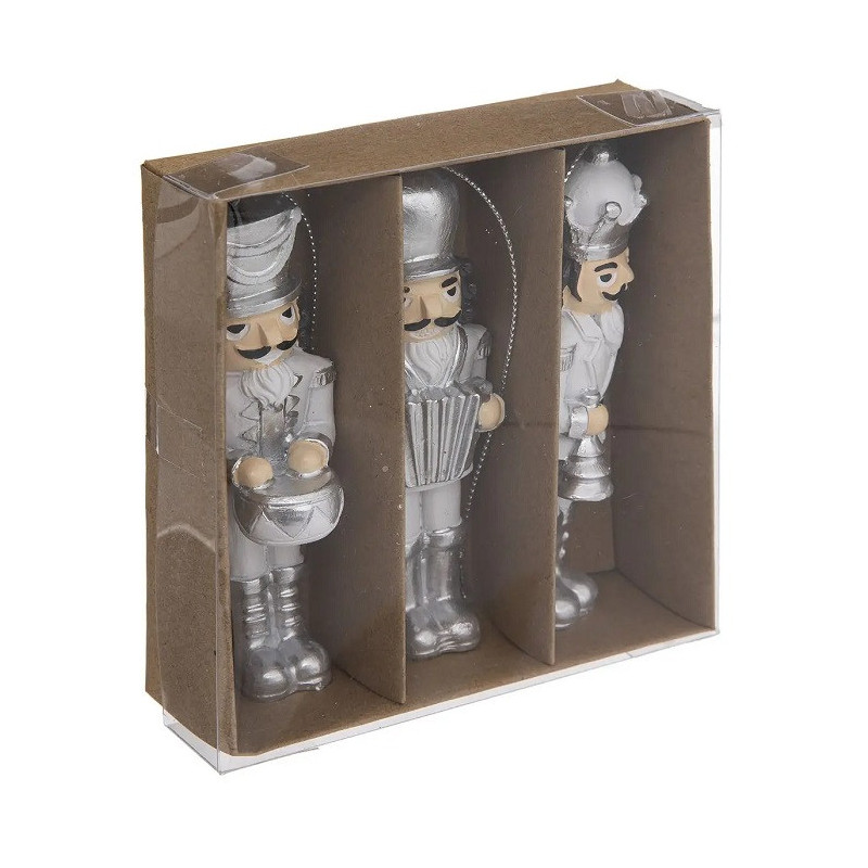Lot de 3 Sujet de Noël Casse noisette Argenté/Blanc - FEERIC LIGHTS & CHRISTMAS - 184338