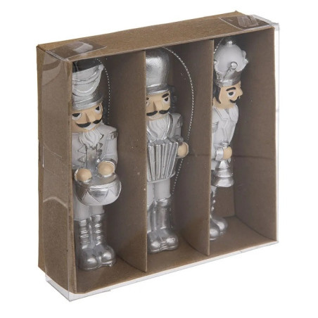 Lot de 3 Sujet de Noël Casse noisette Argenté/Blanc - FEERIC LIGHTS & CHRISTMAS - 184338