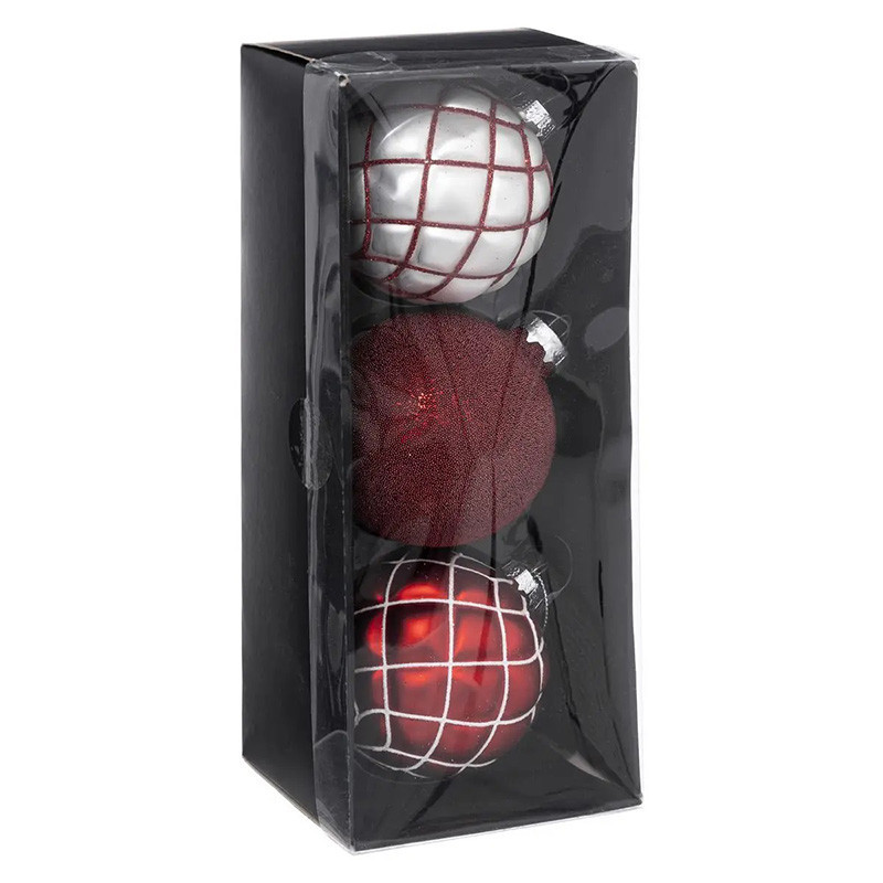 Boule de Noël Kit Rouge en Verre X3 80mm - FEERIC LIGHTS & CHRISTMAS - 184531