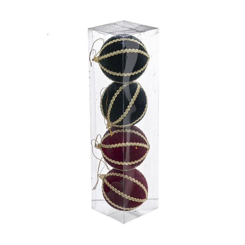 Lot de 4 Boule de Noël Galon Doré Polyfoam Rouge/Vert - FEERIC LIGHTS & CHRISTMAS - 184367
