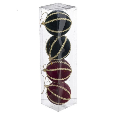 Lot de 4 Boule de Noël Galon Doré Polyfoam Rouge/Vert - FEERIC LIGHTS & CHRISTMAS - 184367