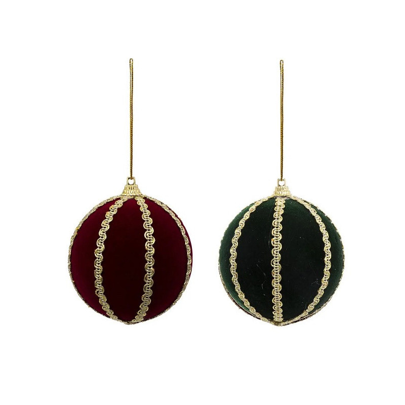 Lot de 4 Boule de Noël Galon Doré Polyfoam Rouge/Vert - FEERIC LIGHTS & CHRISTMAS - 184367