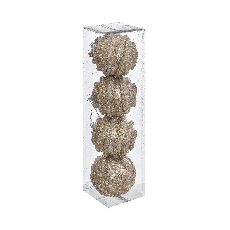 Lot de 4 Boule de Noël Polyfoam Effet Maille Doré - FEERIC LIGHTS & CHRISTMAS - 184368