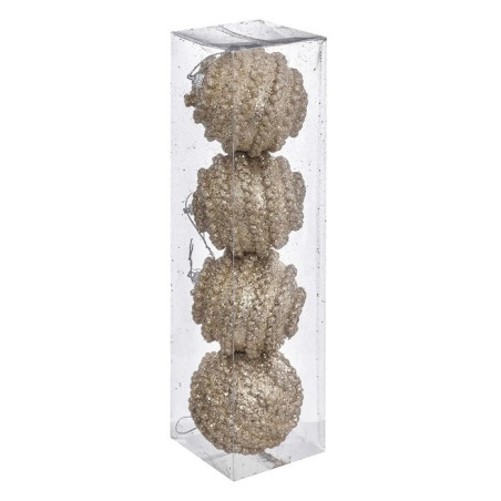Lot de 4 Boule de Noël Polyfoam Effet Maille Doré - FEERIC LIGHTS & CHRISTMAS - 184368