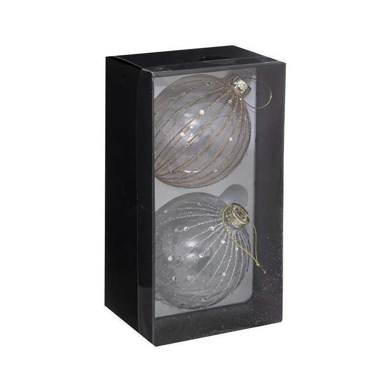 Lot de 2 Boule de Noël Verre Kit x2 100mm Blanc  - FEERIC LIGHTS & CHRISTMAS - 184533