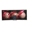 Lot de 3 Boule en Verre-Rayures en Satin Rouge/Blanc