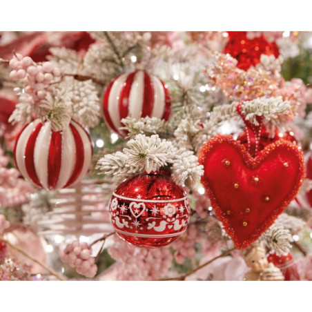 Lot de 3 boules de Noël Verre Côtelé Paillettes Rouge - DECORIS - 61528