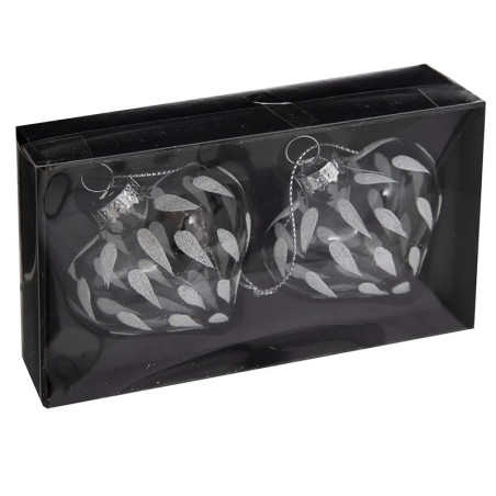 Sujet de Noël Verre Cœur Givré 60mm x2 - FEERIC LIGHTS & CHRISTMAS - 184477