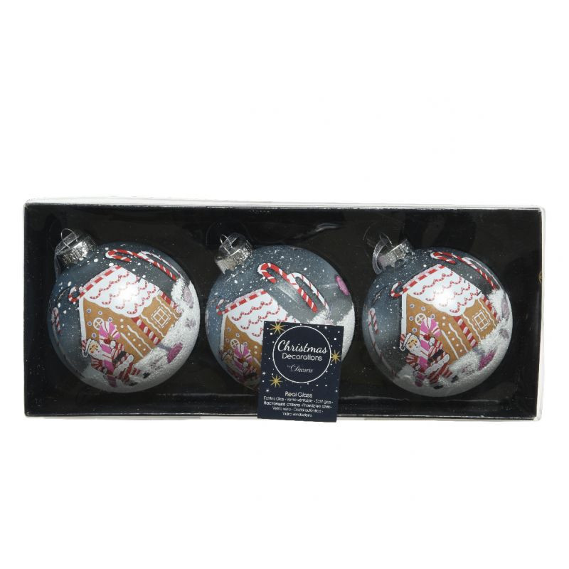 Boules de Noël en Verre avec décoration Bonbons & Père Noël 3 pcs 