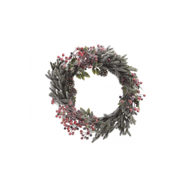 Couronne en Neige Baie/Pomme de Pin Ø40cm Vert/Rouge