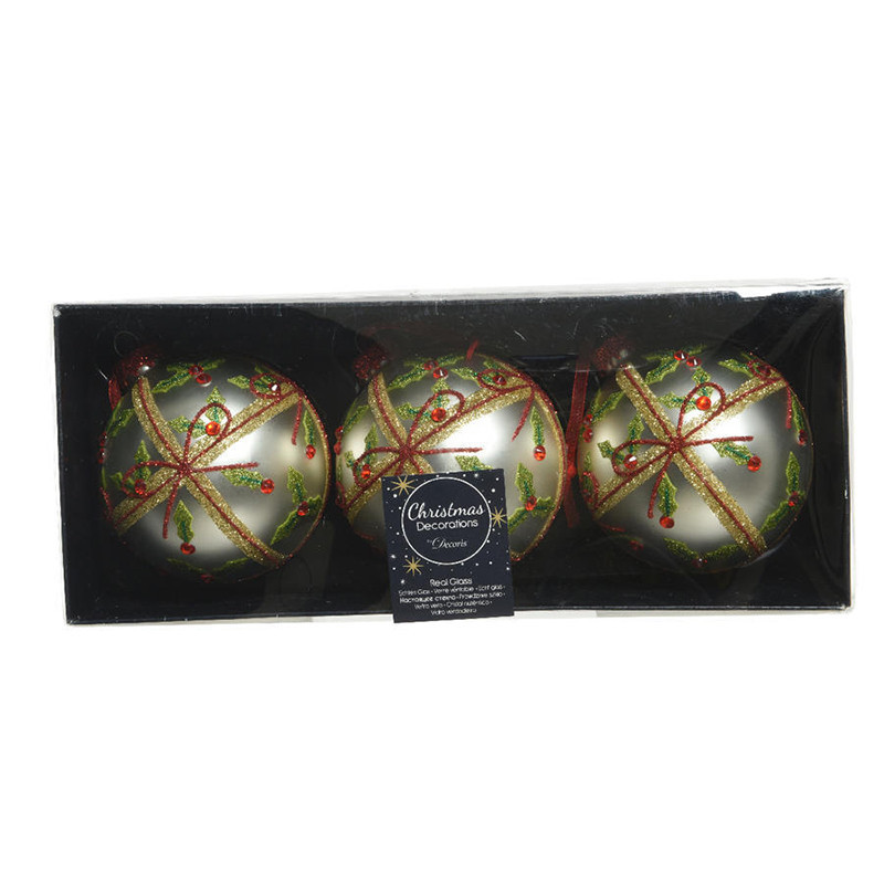 Boule de Noël Mate Feuille et Nœud x3 