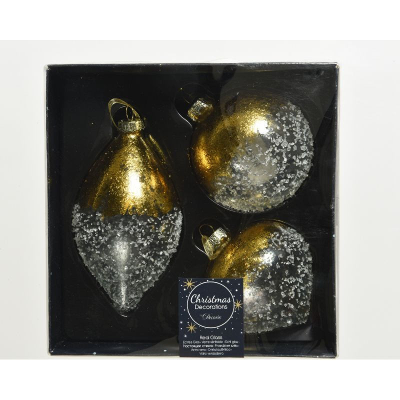 Ornement en Verre Bicolore Or x3