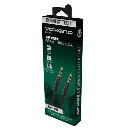 Câble audio Jack 3,5mm Mâle/Mâle 2m Noir - VOLKANO - VOL_CAB348_BK