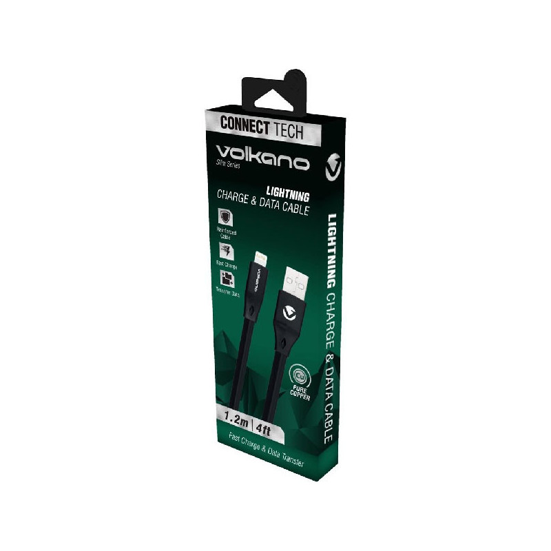 Câble Lightning Plat PVC Série Slim 1,2m Noir - VOLKANO - VOL_VK_20084_BK